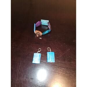 Earrings and Bracelet Set Blue Earrings/Multicolored Bracelet